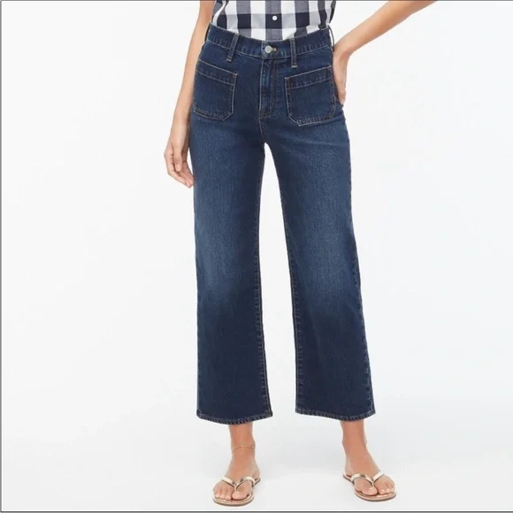 J.Crew High-Rise Slim Wide-Leg Cropped Jeans Dark Wash Front Pockets Size 28 - Picture 1 of 6